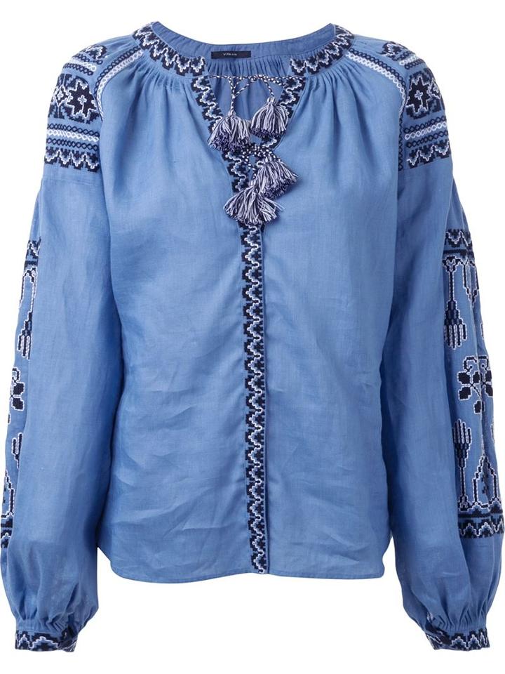 Vita Kin Embroidered Blouse, Women's, Size: S, Blue, Linen/flax