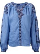 Vita Kin Embroidered Blouse, Women's, Size: S, Blue, Linen/flax