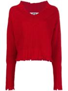 Msgm Chunky Knit Ripped-edge Sweater - Red