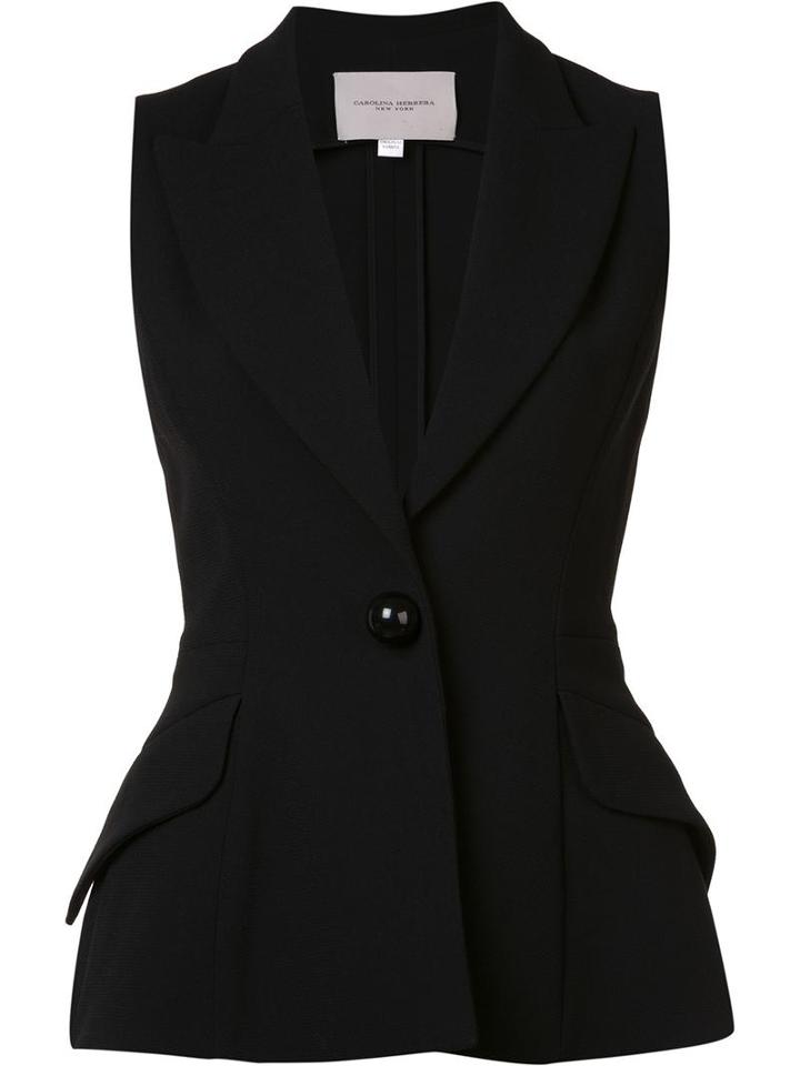 Carolina Herrera Single Button Peplum Vest, Women's, Size: 4, Black, Cotton/virgin Wool