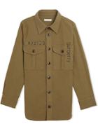 Burberry Kids Stencil Print Cotton Wool Army Shirt - Green