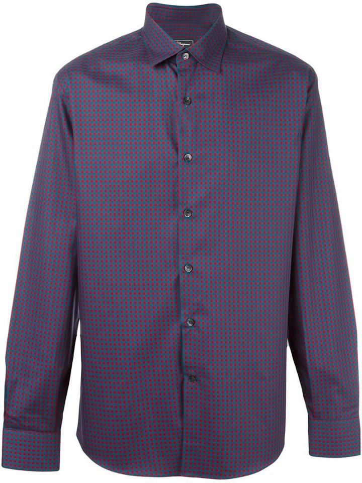 Salvatore Ferragamo Gingham Check Shirt, Men's, Size: Xl, Blue, Cotton