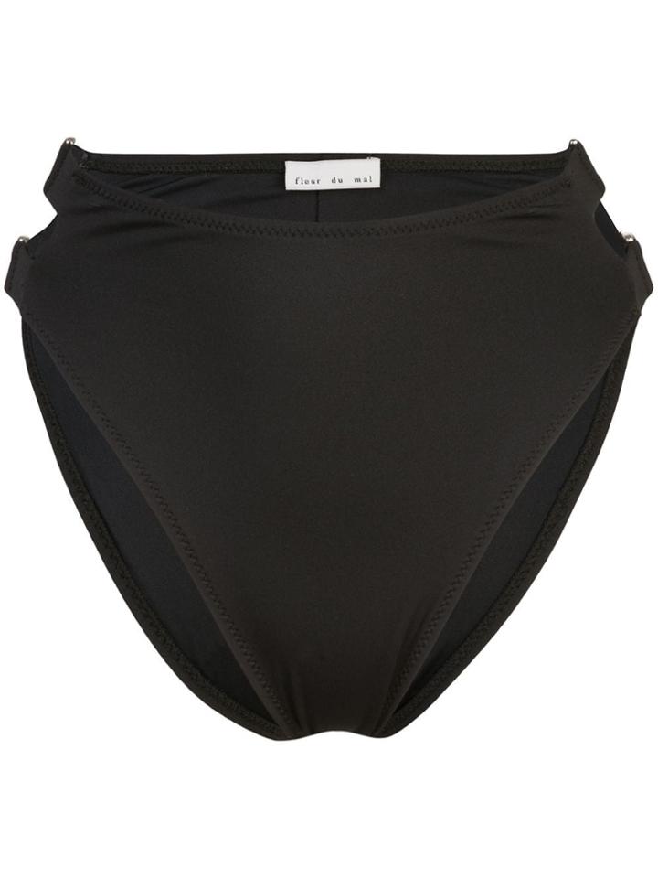 Fleur Du Mal Cutout High Waist Bikini Bottoms - Black
