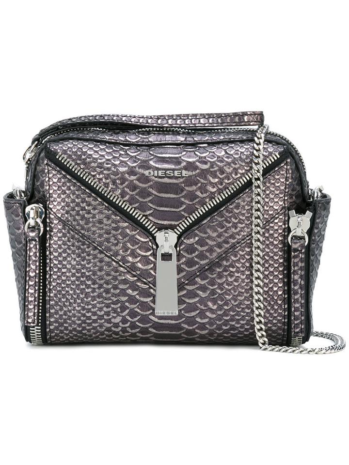 Diesel Textured Shoulder Bag, Women's, Brown, Calf Leather