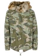 Mr & Mrs Italy - Camouflage Short Parka - Men - Cotton/polyester/coyote Fur - L, Green, Cotton/polyester/coyote Fur