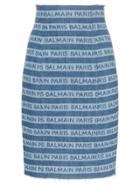 Balmain Denim Logo High Waisted Skirt - Blue