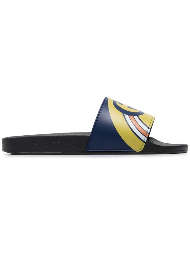 Gucci Navy Blue And Black Gucci Pursuit Logo Slides