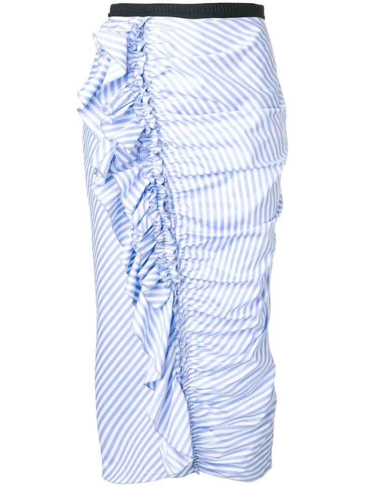 Antonio Marras Striped Frill Pencil Skirt - Blue