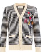 Gucci Embroidered Details Striped Cardigan - Neutrals