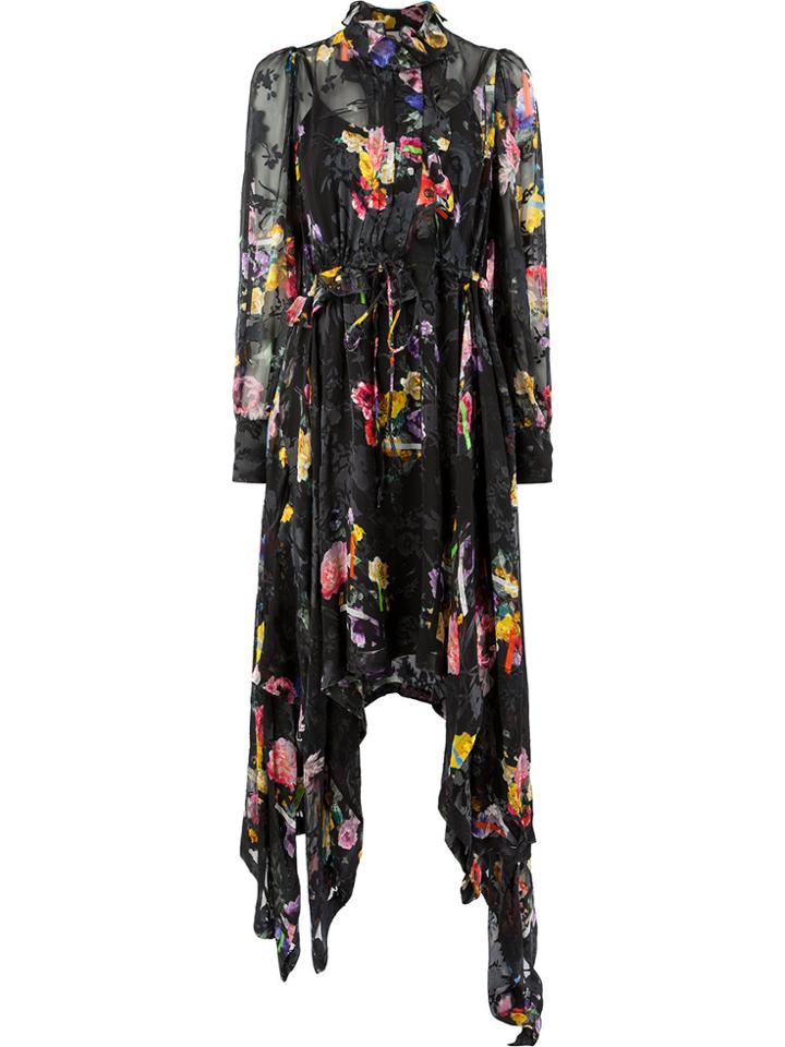 Preen By Thornton Bregazzi Floral Print Asymmetric Dress - Black