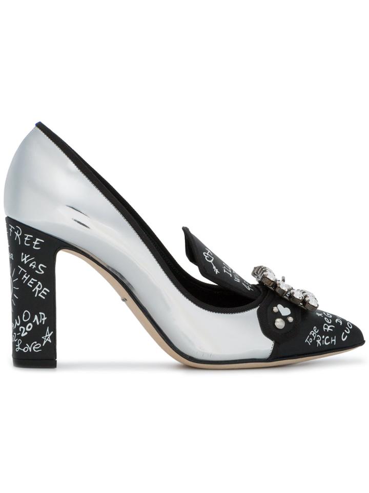 Dolce & Gabbana Silver Leather Bellucci 95 Pumps - Black