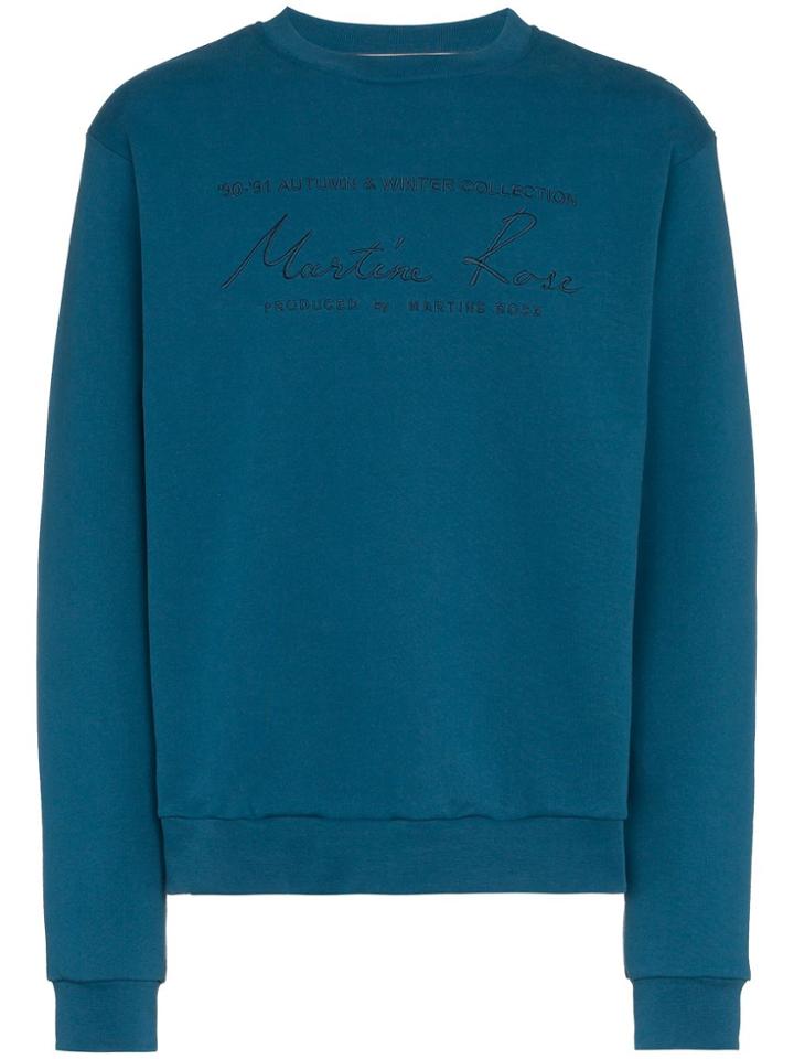 Martine Rose Long Sleeve Logo Embroidered Sweater - Blue