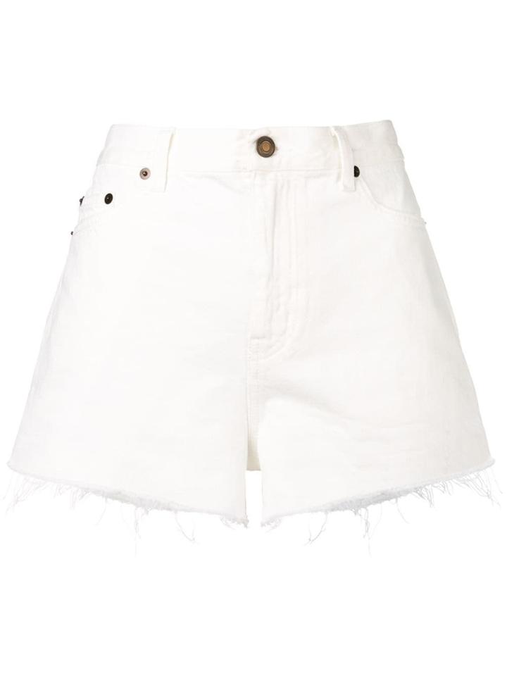Saint Laurent Classic Ripped Denim Shorts - White