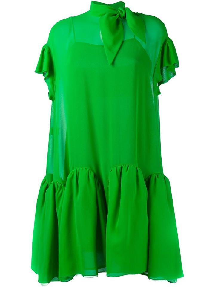 Delpozo Flared Georgette Mini Dress, Women's, Size: 38, Green, Silk/polyamide/polyester