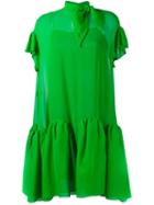 Delpozo Flared Georgette Mini Dress, Women's, Size: 38, Green, Silk/polyamide/polyester