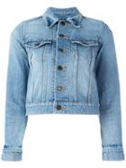 Saint Laurent Love Patch Cropped Denim Jacket, Women's, Size: Large, Blue, Cotton