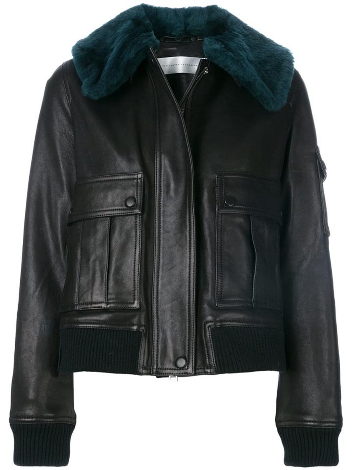 Victoria Victoria Beckham Shearling-trimmed Leather Jacket - Black