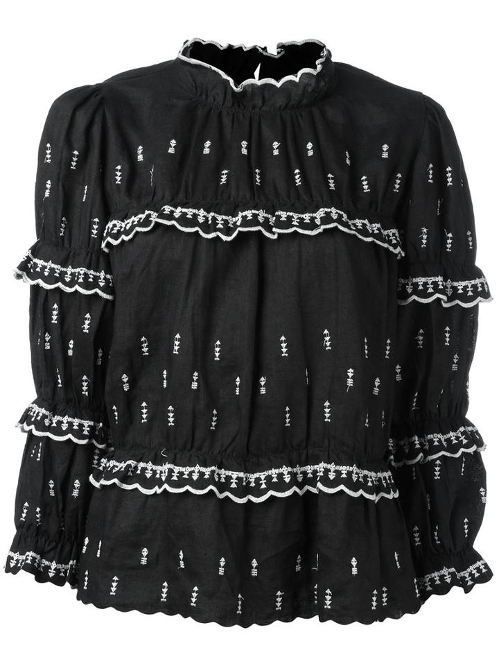 Isabel Marant Étoile - Contrast Stitch Tiered Top - Women - Linen/flax/polyester - 42, Black, Linen/flax/polyester