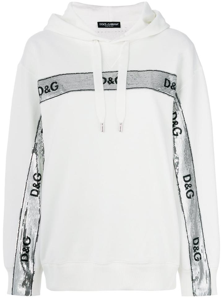 Dolce & Gabbana Sequin Logo Banner Hoodie - White
