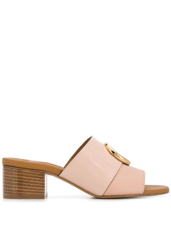 Chloé Letter Embellished Mules - Pink