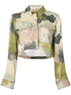 Off-white Floral Print Cropped Shirt - Green