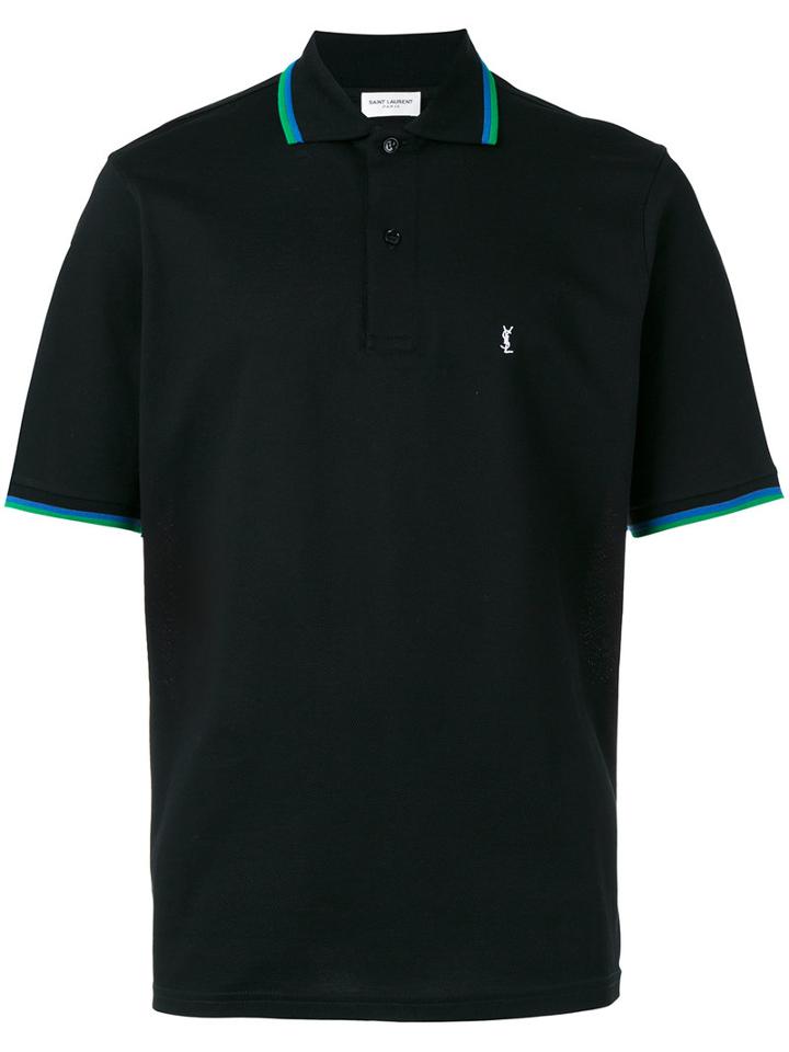 Saint Laurent Embroidered Logo Polo Shirt, Men's, Size: Xl, Black, Cotton