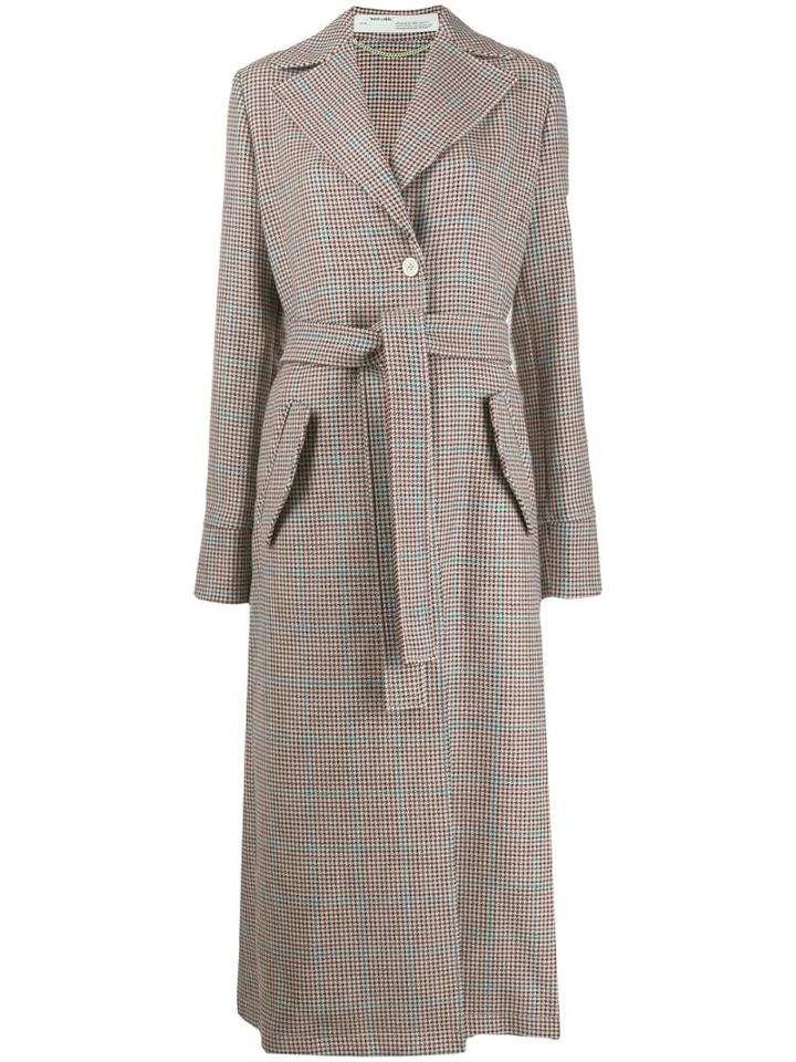 Off-white Checked Oversized Belted Coat - Neutrals
