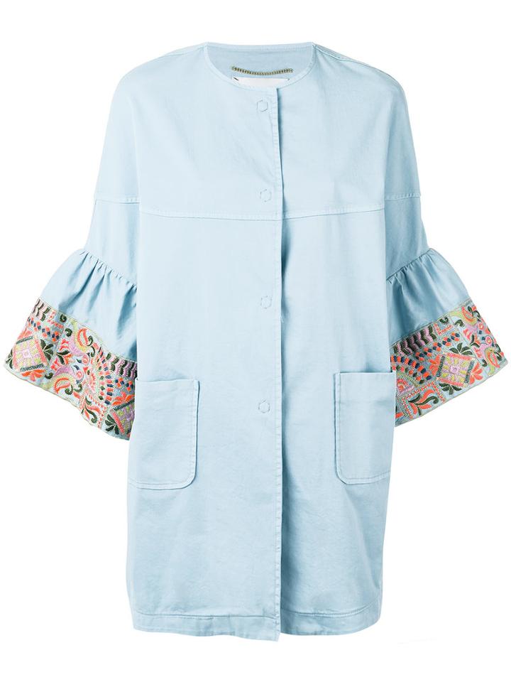 Bazar Deluxe - Embroidered Sleeve Coat - Women - Cotton/spandex/elastane - 40, Women's, Blue, Cotton/spandex/elastane