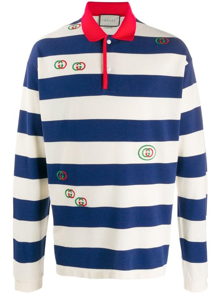 Gucci Embroidered Gg Rugby Top - Blue