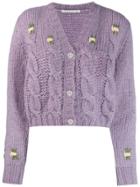 Alessandra Rich Chunky Knit Cropped Cardigan - Purple
