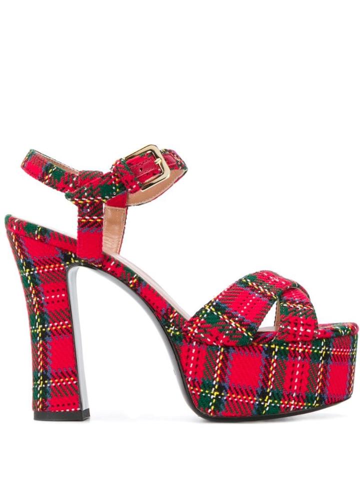Pollini Tartan Print Sandals - Red