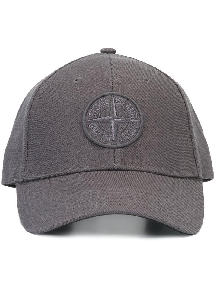 Stone Island Embroidered Logo Cap, Men's, Size: Medium, Grey, Polyester/wool