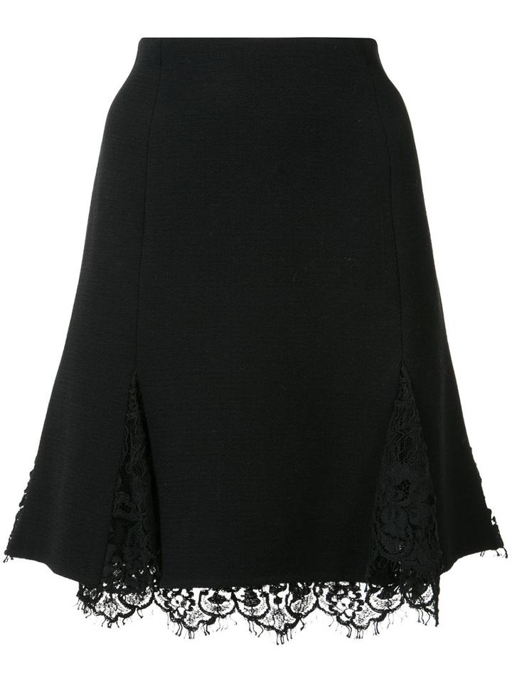 Oscar De La Renta Lace Detail A-line Skirt, Women's, Size: 6, Black, Silk/wool/nylon/spandex/elastane