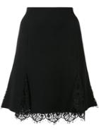 Oscar De La Renta Lace Detail A-line Skirt, Women's, Size: 6, Black, Silk/wool/nylon/spandex/elastane
