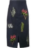 Stella Mccartney Cactus Embroidered Pencil Skirt, Women's, Size: 40, Blue, Cotton/linen/flax/acetate