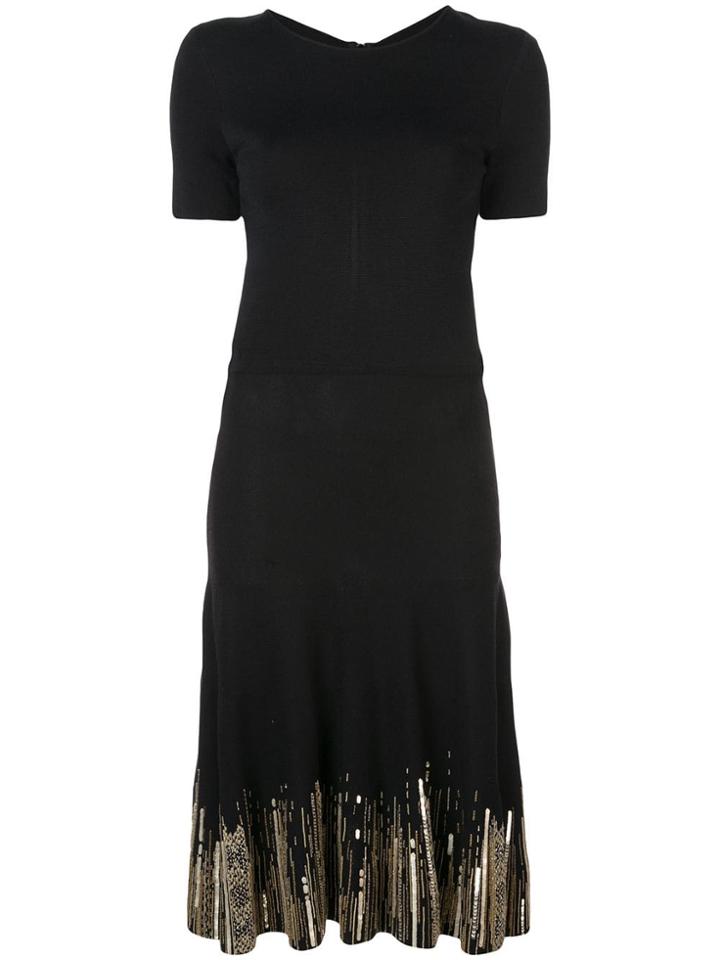 Oscar De La Renta Contrast Hem Fitted Dress - Black