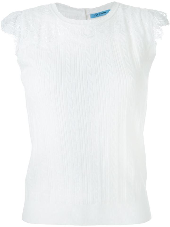 Guild Prime - Cable Knit Lace Panel Tank Top - Women - Nylon/polyester/rayon - 34, White, Nylon/polyester/rayon