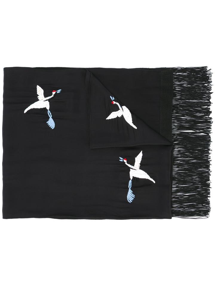 The Kooples Embroidered Bird Scarf, Women's, Black, Silk/viscose/cotton