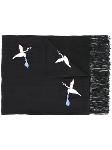 The Kooples Embroidered Bird Scarf, Women's, Black, Silk/viscose/cotton