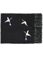 The Kooples Embroidered Bird Scarf, Women's, Black, Silk/viscose/cotton