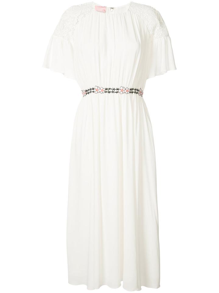 Giamba - Belted Lace Cap Dress - Women - Polyester/spandex/elastane/viscose - 42, White, Polyester/spandex/elastane/viscose