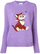 Miu Miu Intarsia Cat Knitted Sweater - Purple