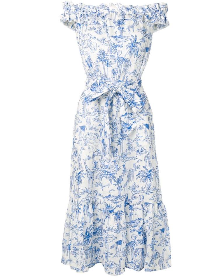 Tory Burch Jungle Print Off Shoulder Dress - White