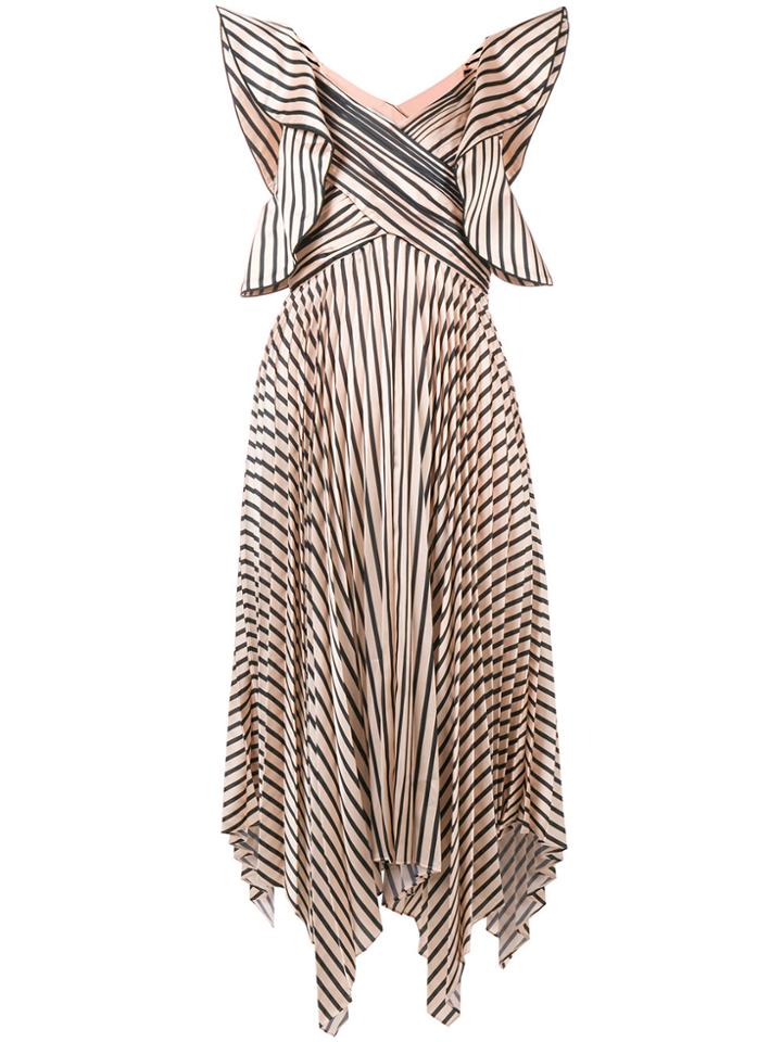 Self-portrait Striped Pleated Dress - Nude & Neutrals