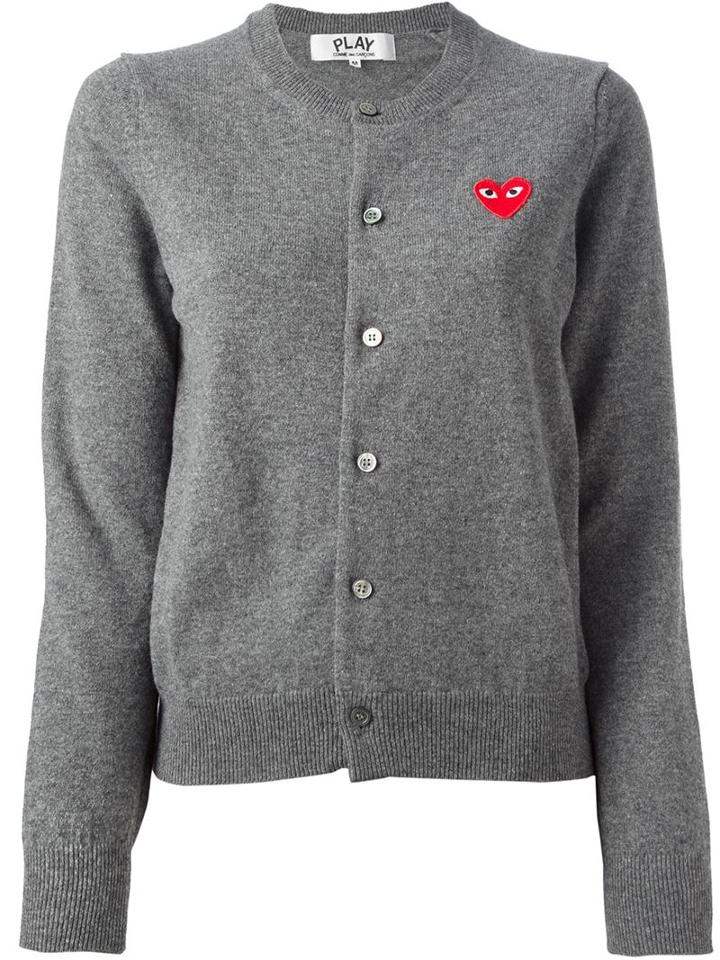 Comme Des Garçons Play Embroidered Heart Cardigan, Women's, Size: Large, Grey, Wool