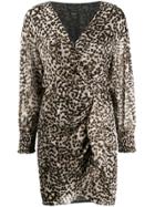 Pinko Leopard Print Plissé Dress - Brown