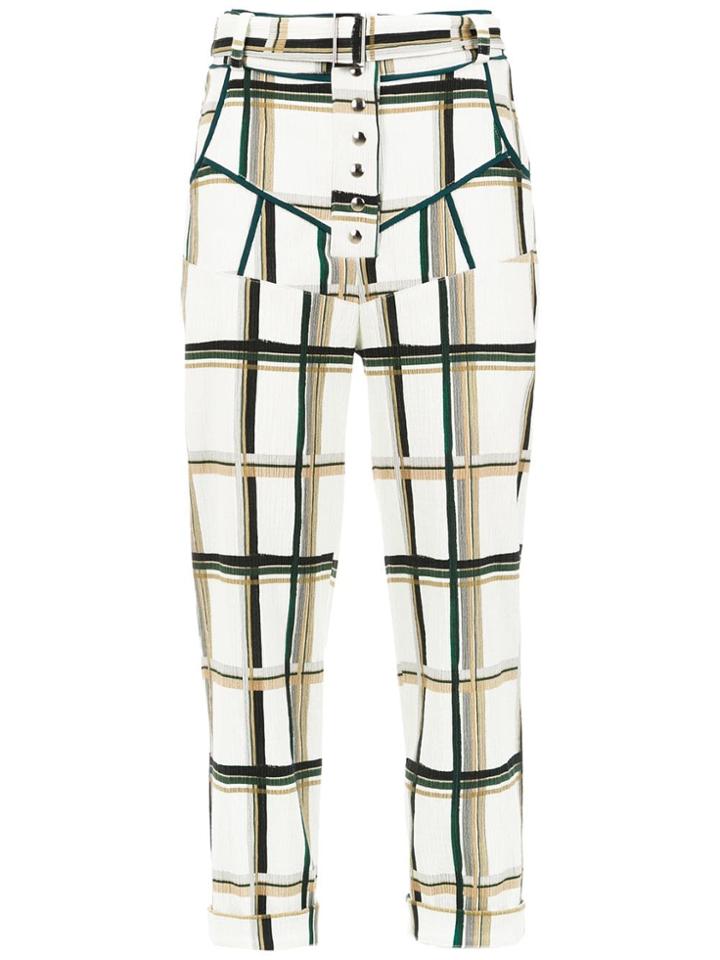 Framed Checklist High-waisted Trousers - Neutrals