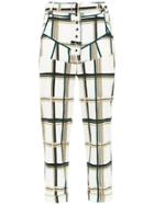 Framed Checklist High-waisted Trousers - Neutrals