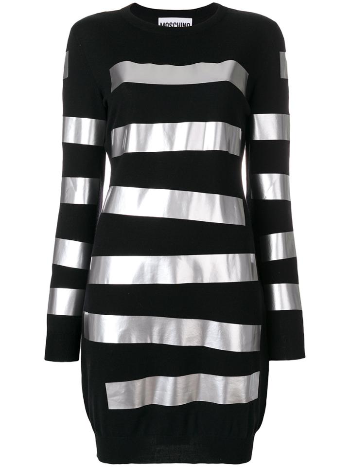 Moschino Asymmetric Stripe Knitted Dress - Grey