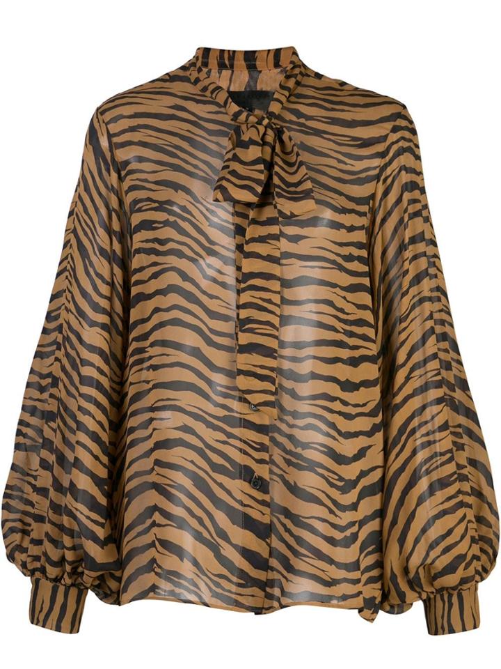Nili Lotan Tiger Print Bow Tie Blouse. - Brown